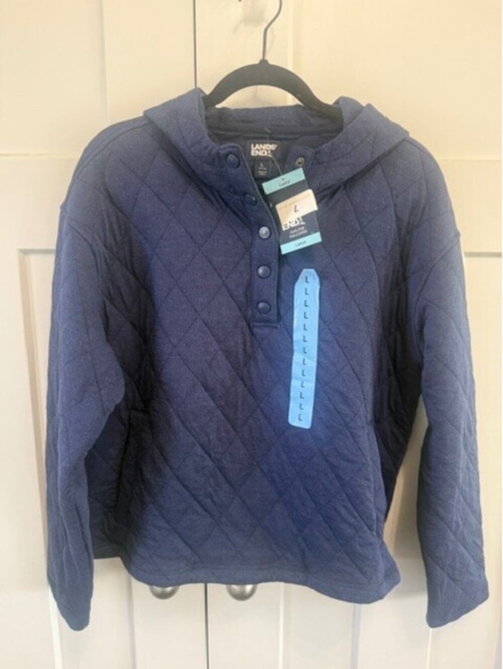 NWT Lands End quilted Navy pullover hoodie size Large